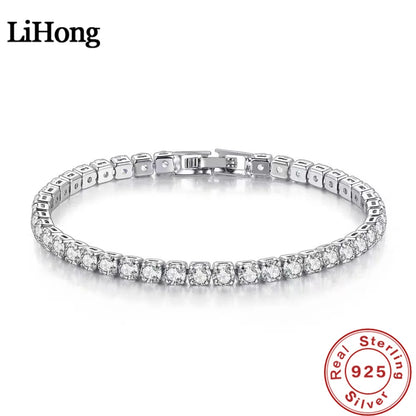 Pulsera de plata esterlina Lihong S925 para mujer, con circonitas, diseño de pelota de tenis, abalorio de compromiso, joyería de boda de moda, 4 mm, 16-20 cm 