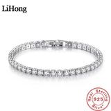Lihong S925 Sterling Silver Bracelet For Women Zircon Tennis Ball Simple Engagement Charm Fashion Wedding Jewelry 4mm 16-20cm 