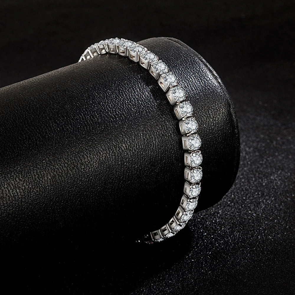 Lihong S925 Sterling Silver Bracelet For Women Zircon Tennis Ball Simple Engagement Charm Fashion Wedding Jewelry 4mm 16-20cm 