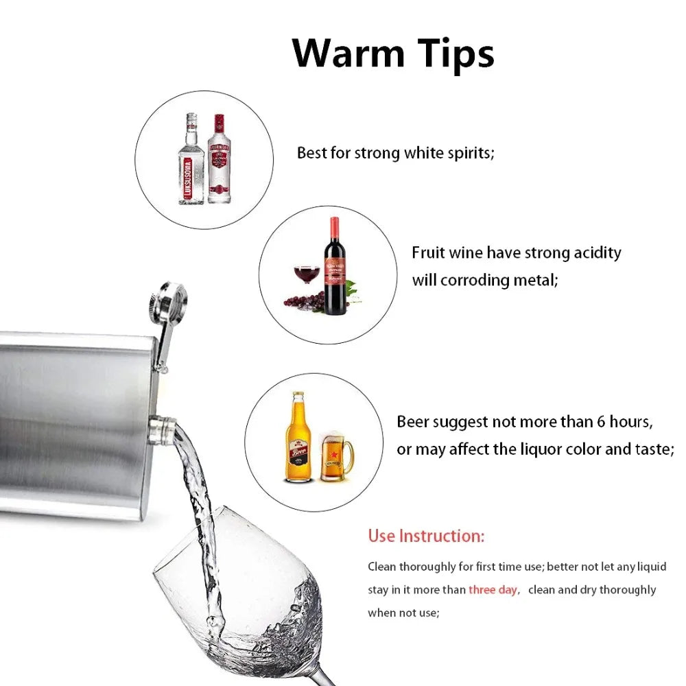LMETJMA 1 4 5 6 7 8 9 10 oz Stainless Steel Hip Flask with Pocket Funnel Hip Flask Alcohol Whiskey Screw Cap KC0139 