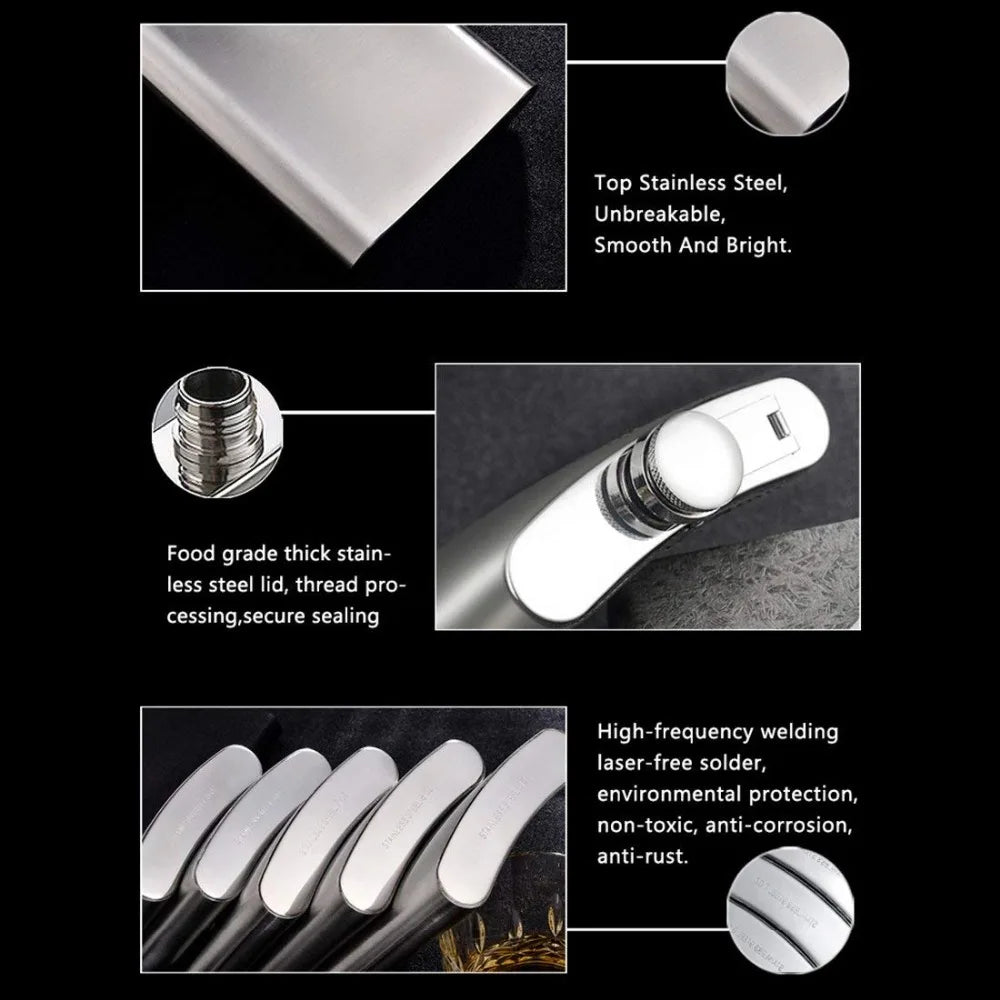 LMETJMA 1 4 5 6 7 8 9 10 oz Stainless Steel Hip Flask with Pocket Funnel Hip Flask Alcohol Whiskey Screw Cap KC0139 