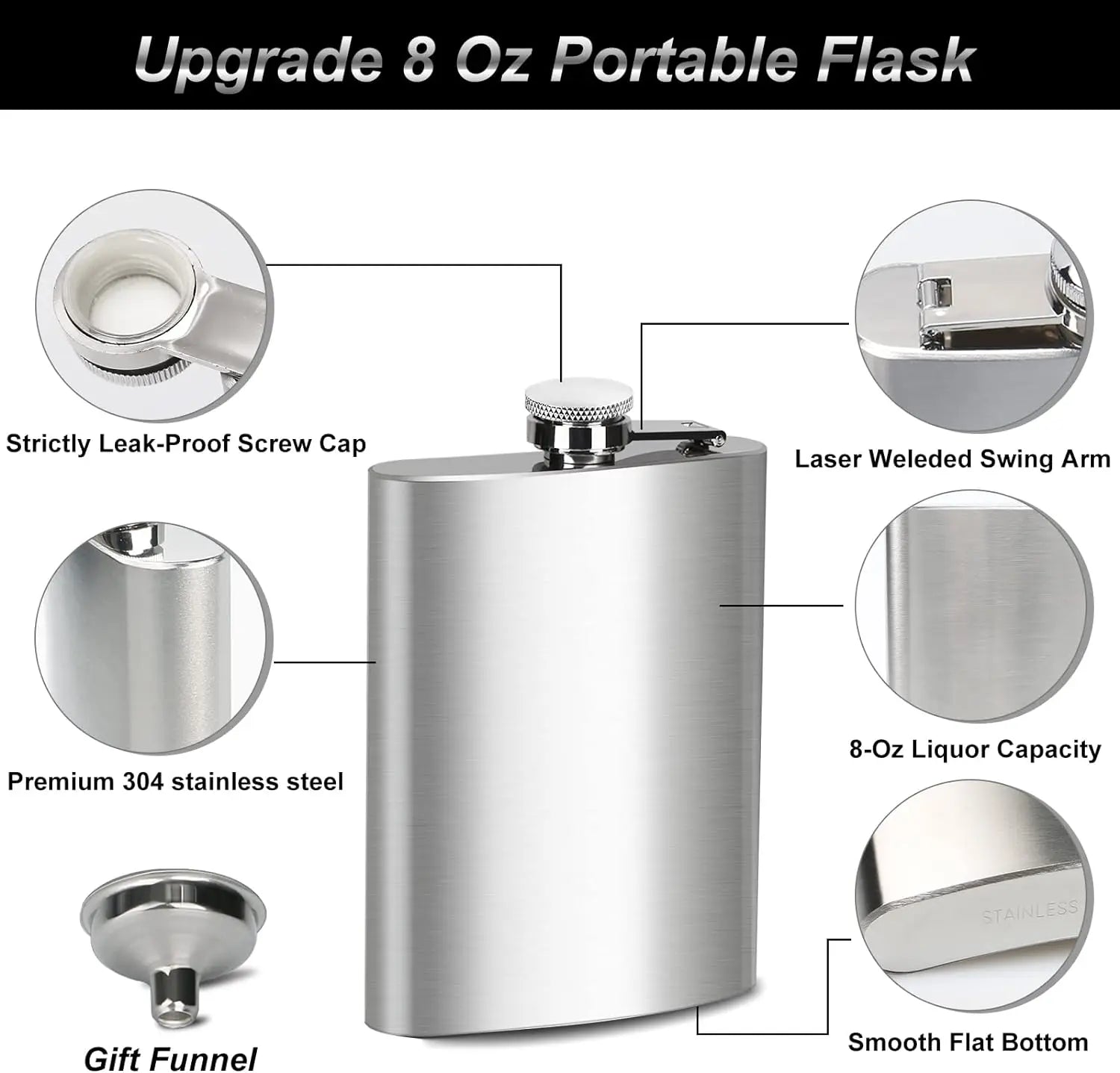 LMETJMA 1 4 5 6 7 8 9 10 oz Stainless Steel Hip Flask with Pocket Funnel Hip Flask Alcohol Whiskey Screw Cap KC0139 