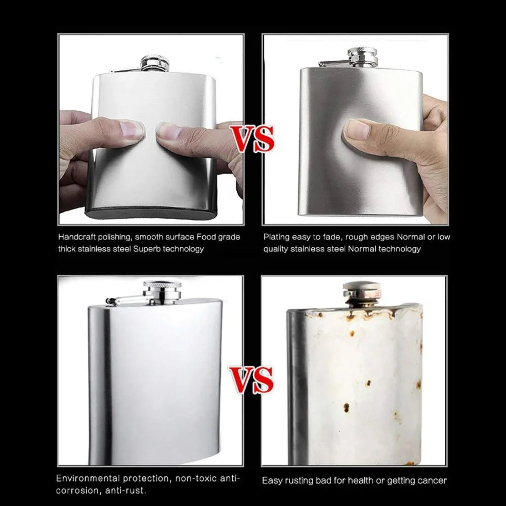 LMETJMA 1 4 5 6 7 8 9 10 oz Stainless Steel Hip Flask with Pocket Funnel Hip Flask Alcohol Whiskey Screw Cap KC0139 