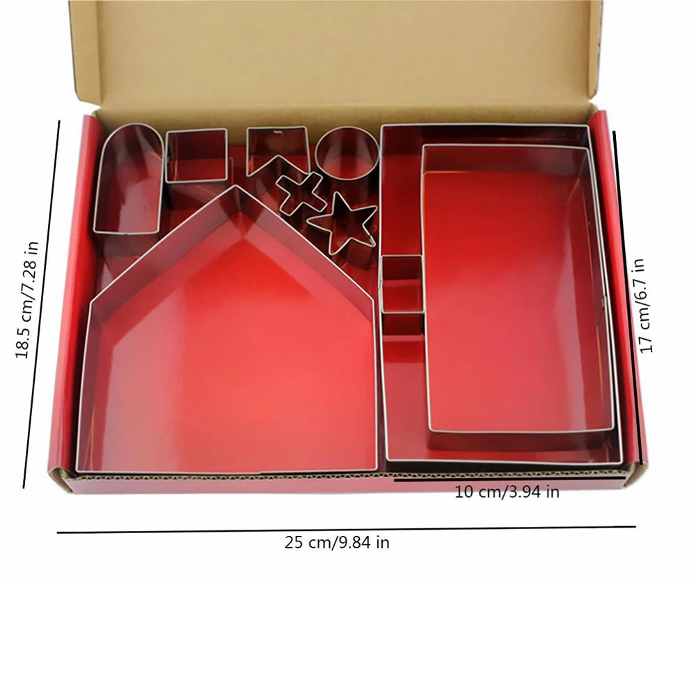 Lmetjma-Christmas Cookie Cutter Set, Gingerbread House, Stainless Steel Mold, Biscuit Cake, JT269, 10 pcs 