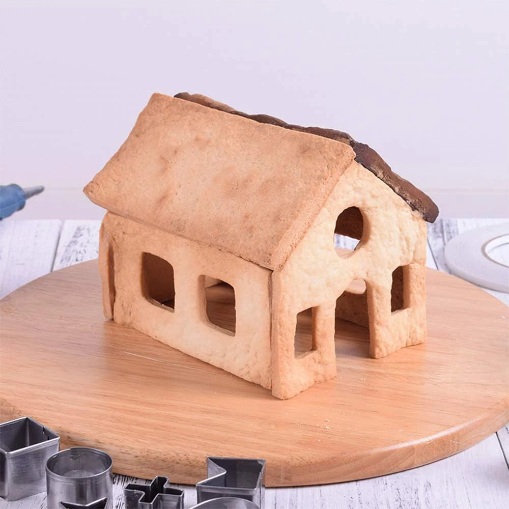Lmetjma-Christmas Cookie Cutter Set, Gingerbread House, Stainless Steel Mold, Biscuit Cake, JT269, 10 pcs 