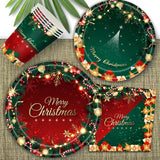 Vajilla desechable para fiesta de Navidad, artículos para fiestas, papel, platos, vasos, servilletas y manteles. 