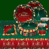 Vajilla desechable para fiesta de Navidad, artículos para fiestas, papel, platos, vasos, servilletas y manteles. 