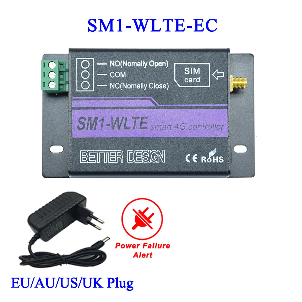 LTE 4G GSM Remote Power Switch 1 CH GSM Relay Controller SM1-WLTE Call SMS APP Control Motor Lock Gate Opener 