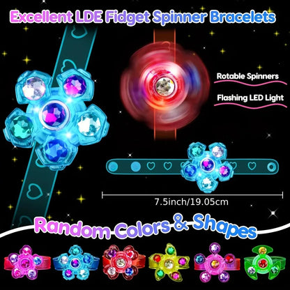 Luminous Fidget Spinner Pulseira para Crianças, Favor De Festa, Enchimento De Saco, Fontes De Festa Luminosa, Presente De Retorno, Presentes De Carnaval, 12 Pcs