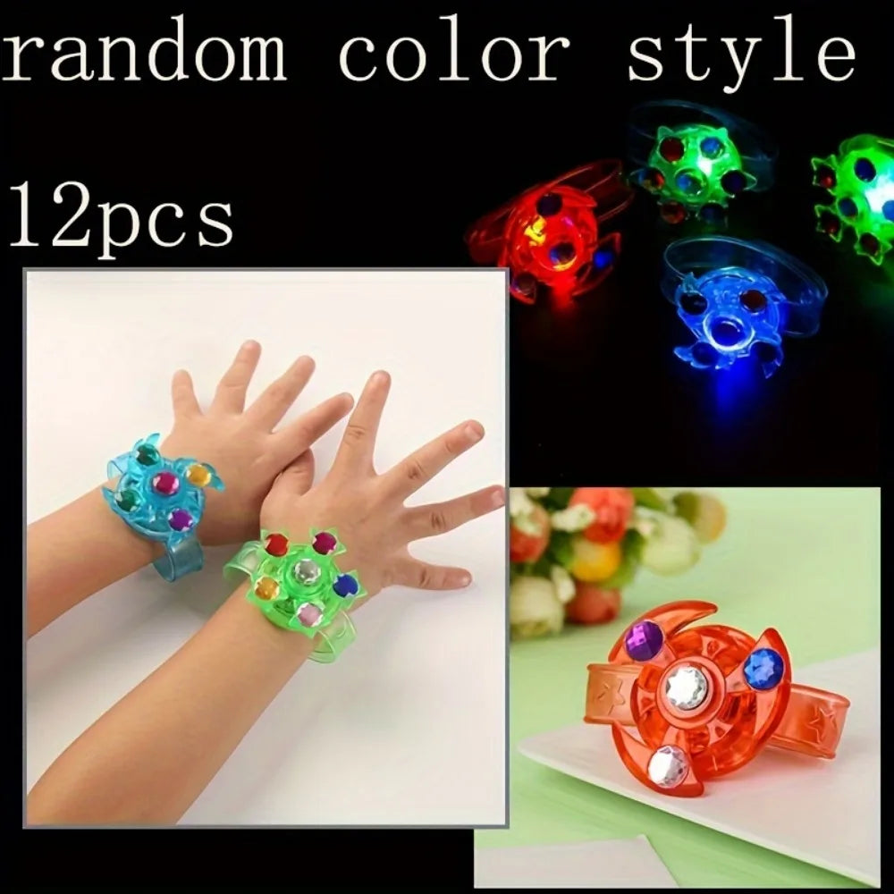 Luminous Fidget Spinner Pulseira para Crianças, Favor De Festa, Enchimento De Saco, Fontes De Festa Luminosa, Presente De Retorno, Presentes De Carnaval, 12 Pcs