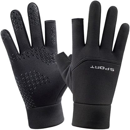 Luvas dos homens de pesca de inverno Mulheres ciclismo luvas antiderrapantes quentes para esportes de pesca Touch Screen Two Fingers Cut Outdoor Angling