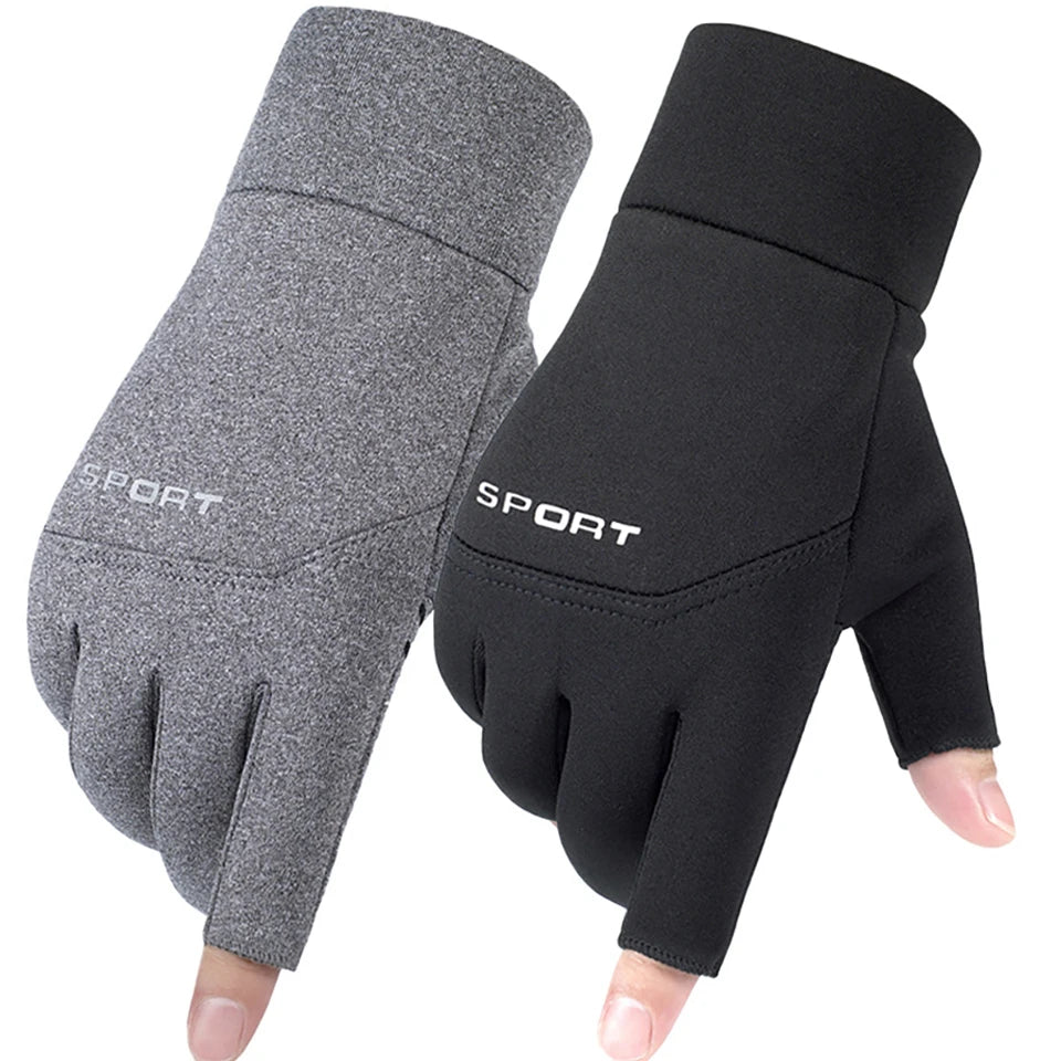 Luvas dos homens de pesca de inverno Mulheres ciclismo luvas antiderrapantes quentes para esportes de pesca Touch Screen Two Fingers Cut Outdoor Angling