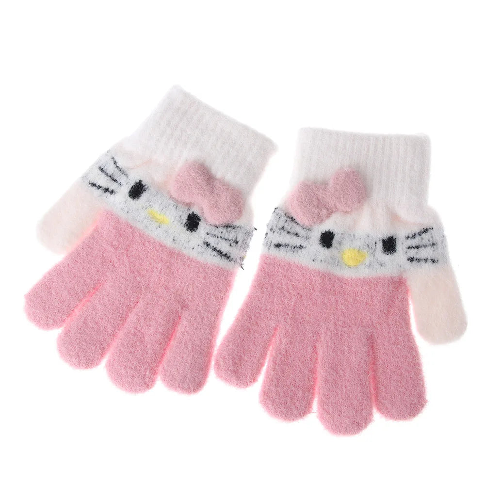 Luvas infantis de malha de coelho para 3-10 anos, 1 par, luva quente de lã macia para crianças