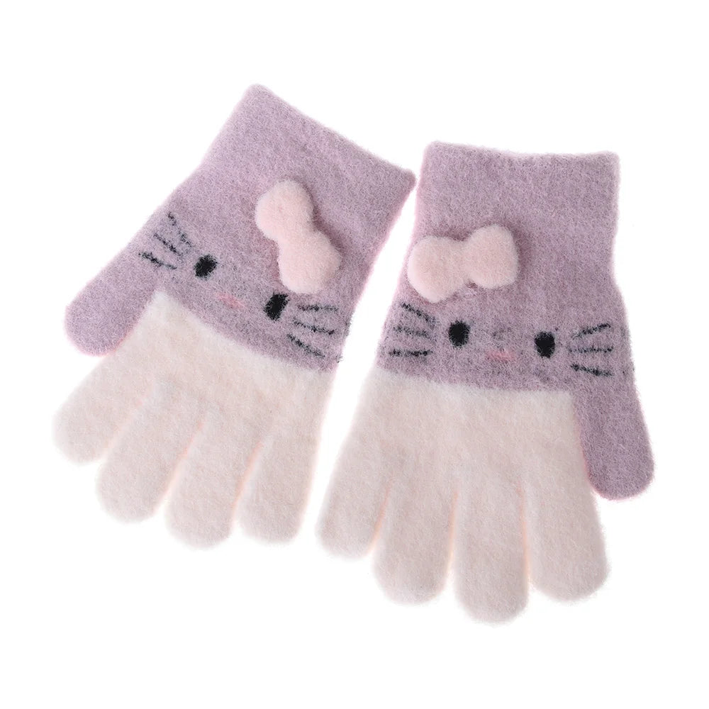 Luvas infantis de malha de coelho para 3-10 anos, 1 par, luva quente de lã macia para crianças