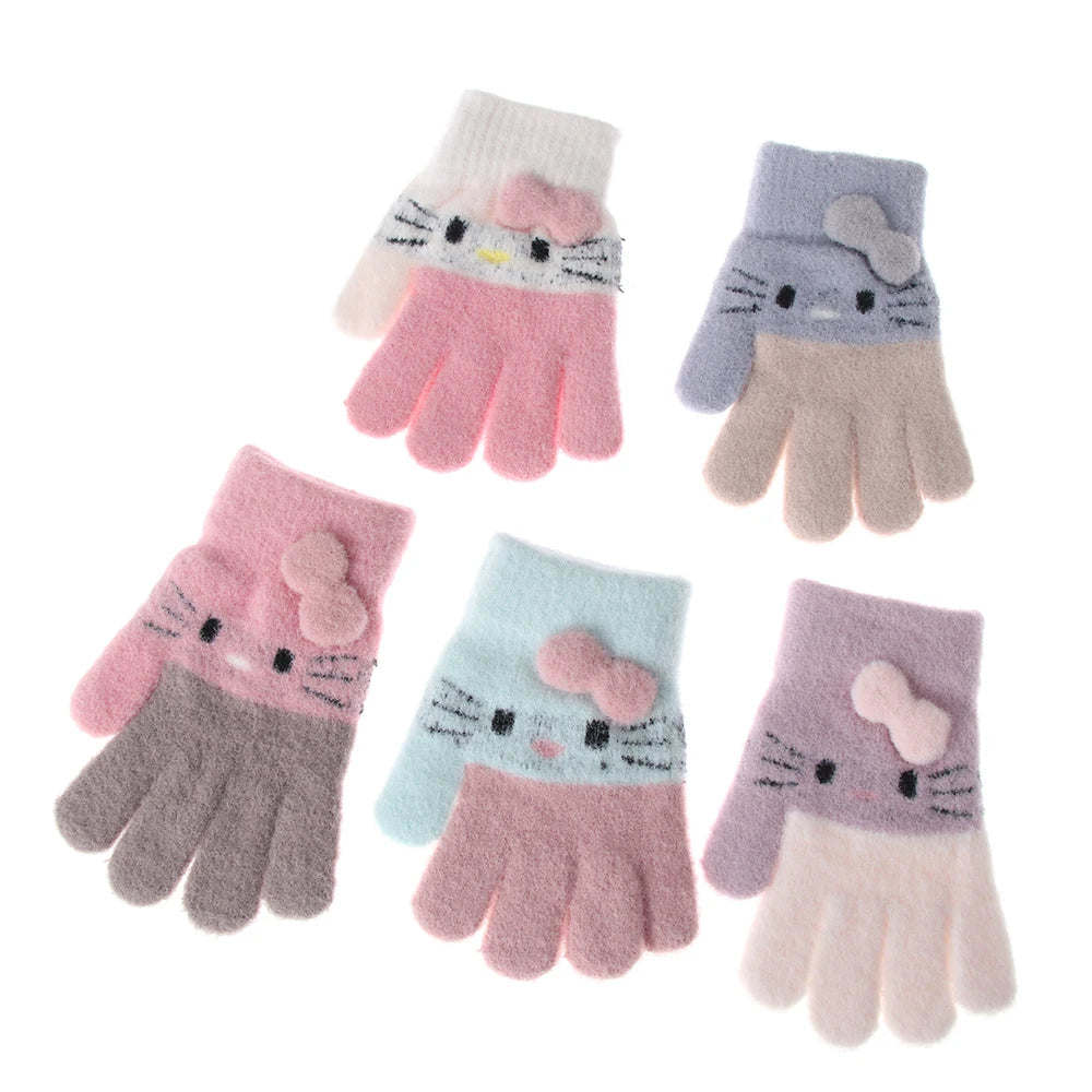 Luvas infantis de malha de coelho para 3-10 anos, 1 par, luva quente de lã macia para crianças