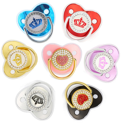 Luxury Newborn Baby Pacifier Crown Rhinestone Pacifier Infant Teether Silicone Soother Holder Dummy Baby Shower Gift 