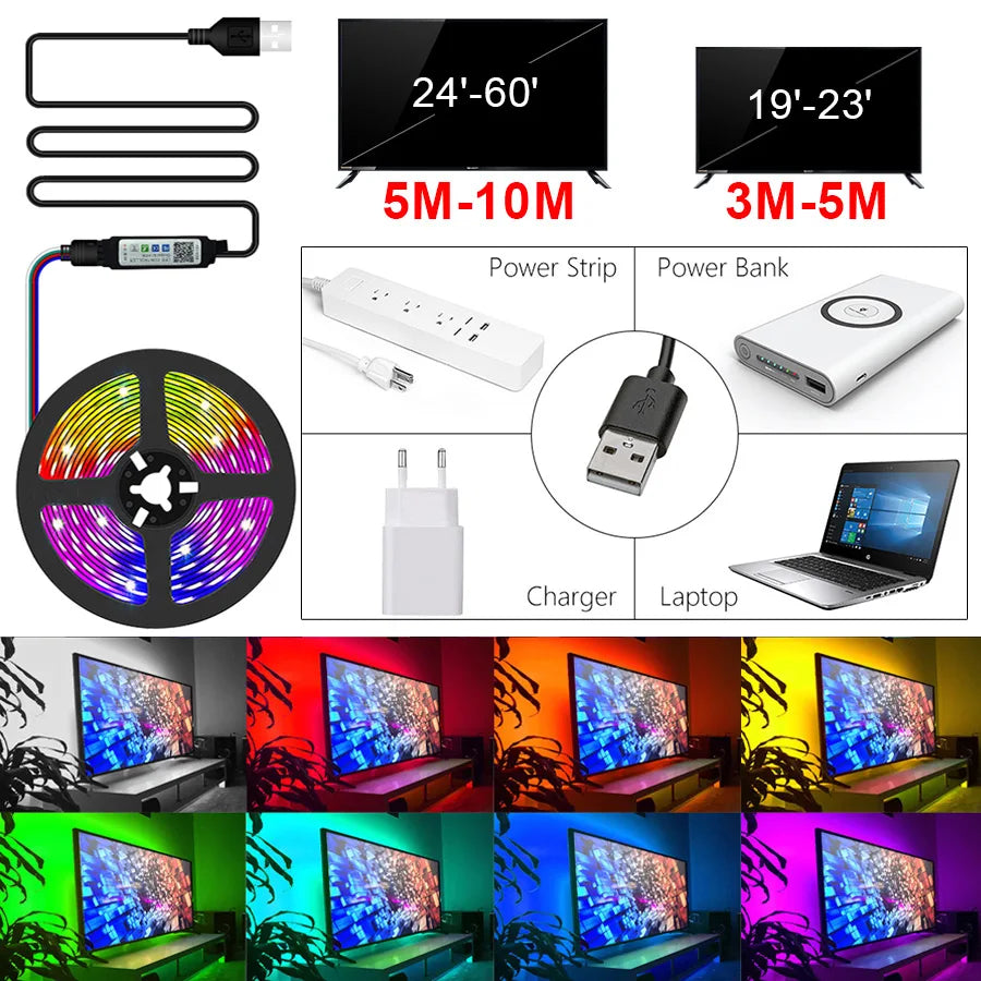 RGB LED Strip Light 5050 Bluetooth APP Control USB LED Flexible Lamp DC 5V Diode Tape for Party Living Room Festival 