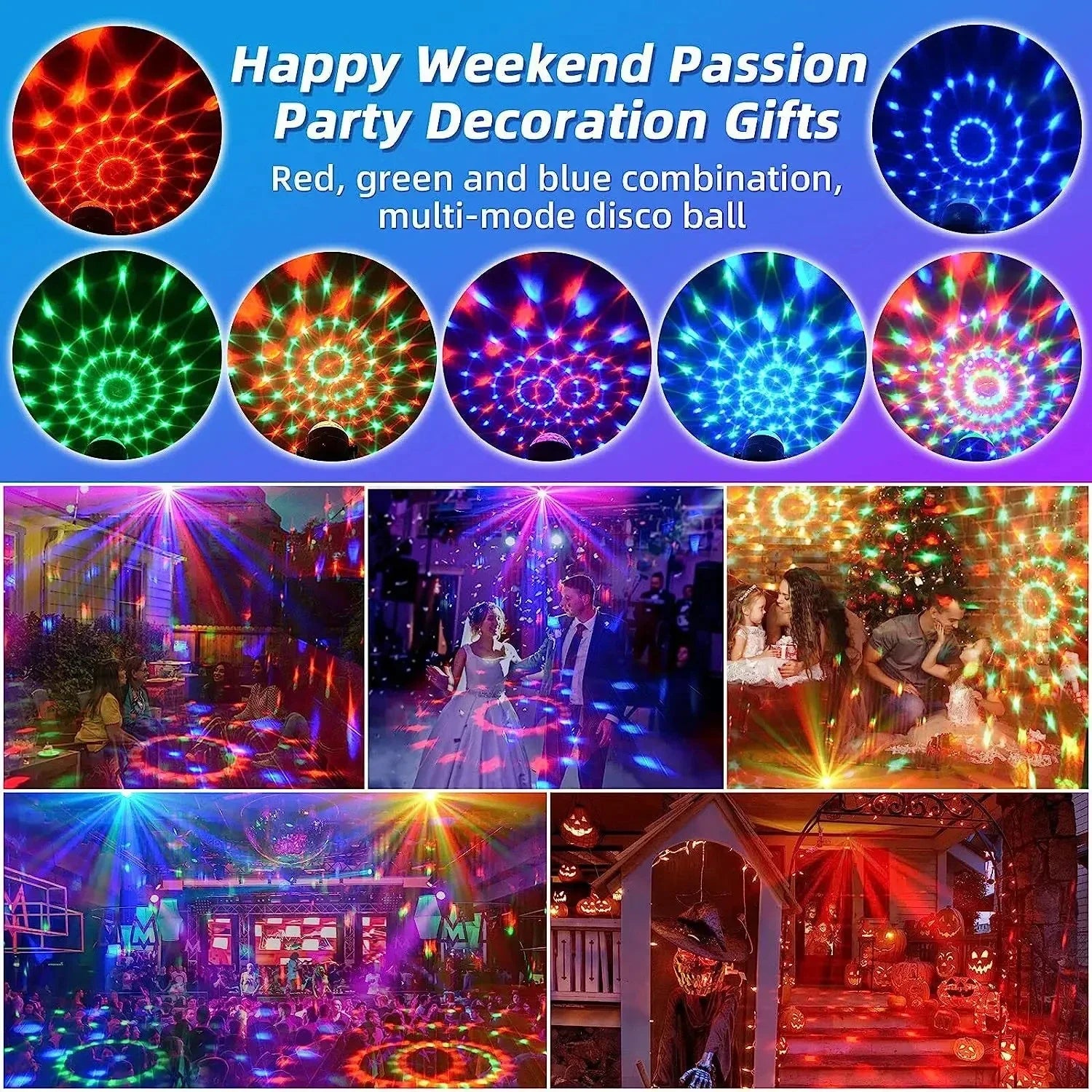Luz estroboscópica colorida com controle remoto, Disco Ball Lamps, Palco Ativado, Casa, Quarto, Festas, Aniversário de Crianças, Casamento, Bar