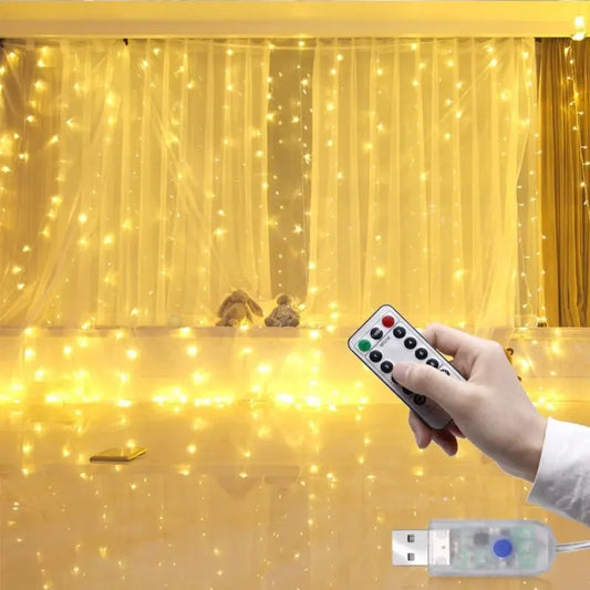 LED Curtain Lights Bedroom, Christmas Garland, Fairy Light, Garland, Wedding, Home, Room Decoration, Lighting, USB, 3x3/3x2/3x1, 1pc 