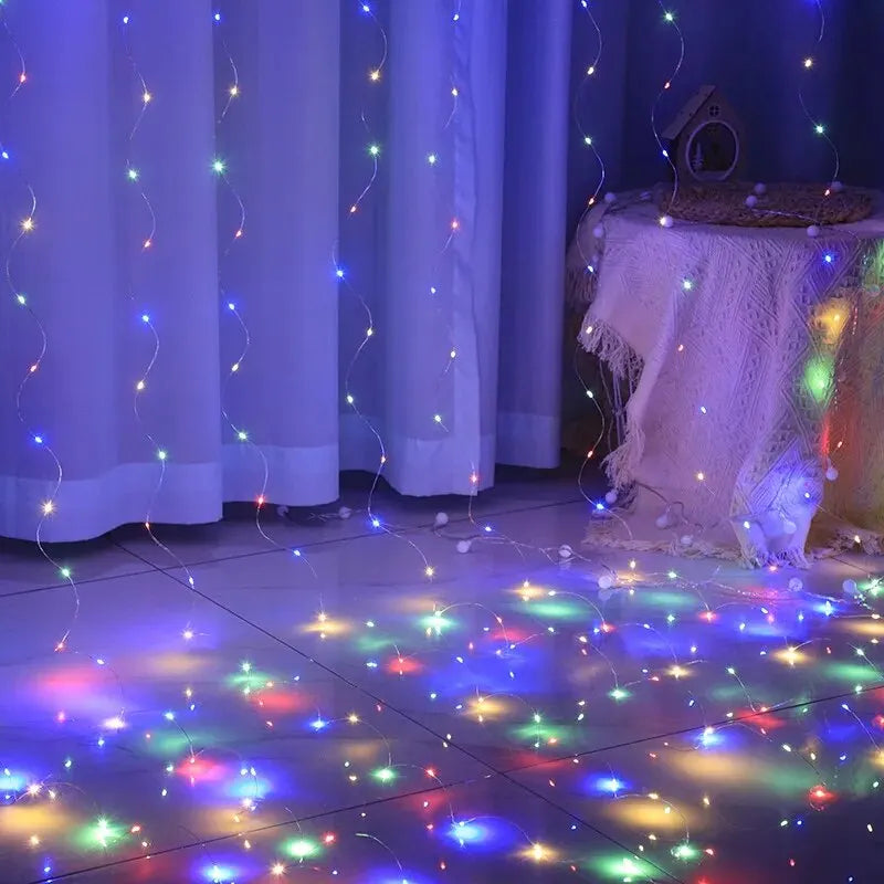 Cortina de luces LED para dormitorio, guirnalda navideña, guirnalda de luces, decoración para bodas, hogar, iluminación, USB, 3 x 3/3 x 2/3 x 1, 1 unidad 