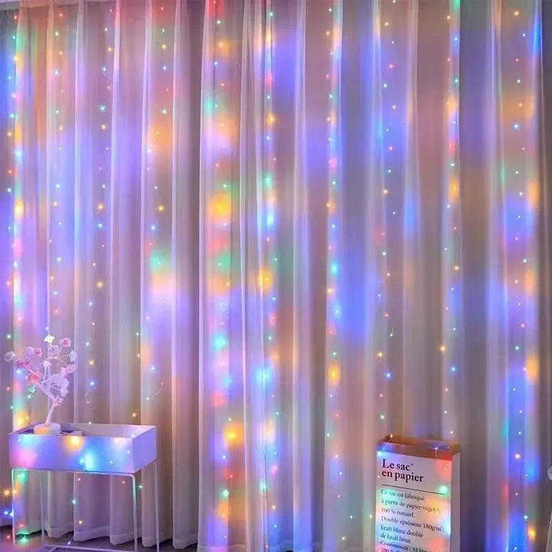 Cortina de luces LED para dormitorio, guirnalda navideña, guirnalda de luces, decoración para bodas, hogar, iluminación, USB, 3 x 3/3 x 2/3 x 1, 1 unidad 