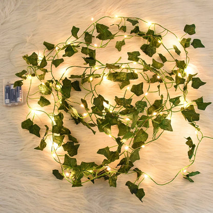 Luzes de folha verde para decoração, Videira artificial Ivy, Luz de fada para festa de casamento, Natal, Planta de parede, 2m-10m