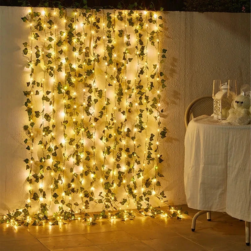 Green Leaf Lights for Decoration, Artificial Ivy Vine, Fairy Light for Wedding Party, Christmas, Wall Plant, 2m-10m 