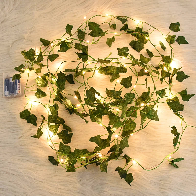 Green Leaf Lights for Decoration, Artificial Ivy Vine, Fairy Light for Wedding Party, Christmas, Wall Plant, 2m-10m 
