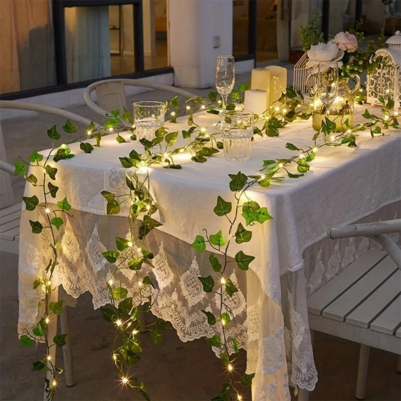 Luzes de folha verde para decoração, Videira artificial Ivy, Luz de fada para festa de casamento, Natal, Planta de parede, 2m-10m