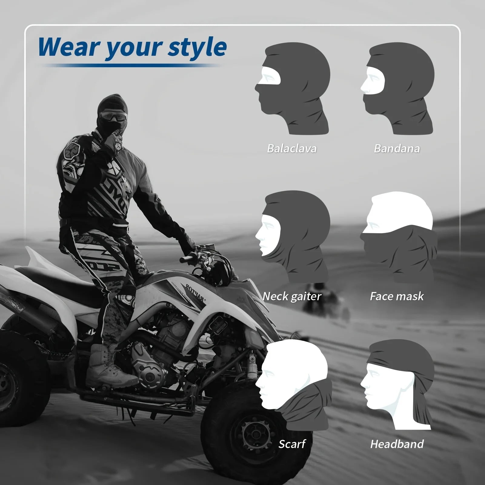 Pasamontañas negro transpirable con protección UV, bufanda refrescante para verano, ideal para ciclismo, motociclismo y esquí (3 unidades) 