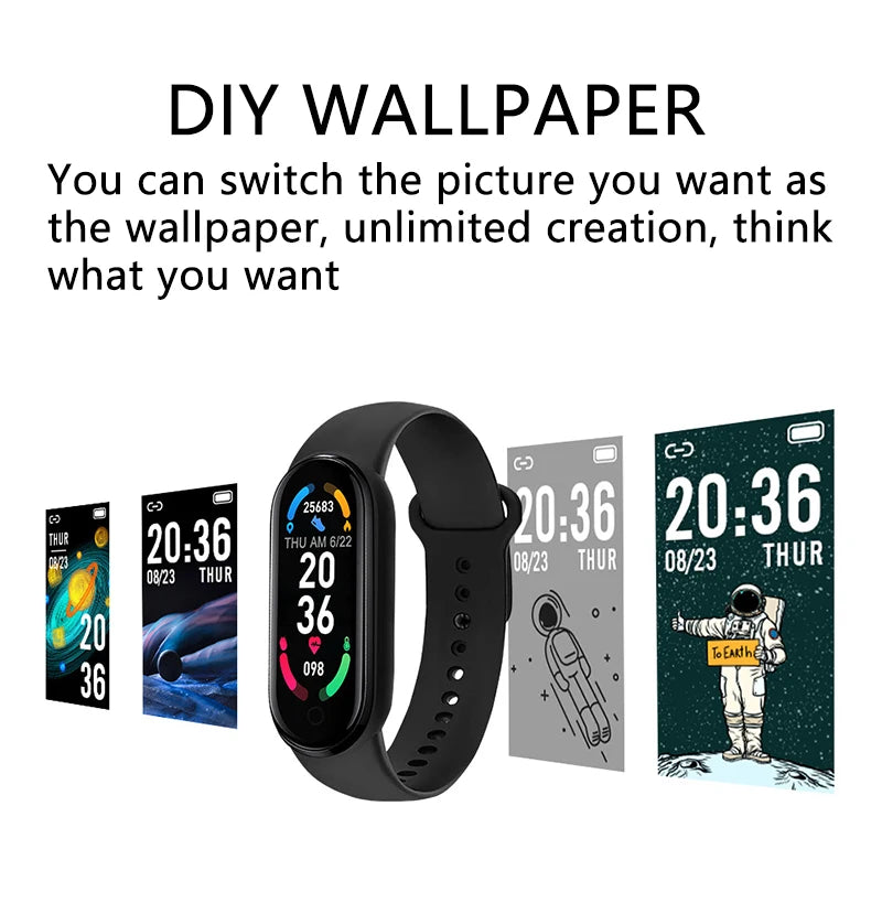M6 Smart Watch Fitness Tracker Men Women Sports Bracelet Heart Rate Blood Pressure Monitor Waterproof Multifunction Watches 