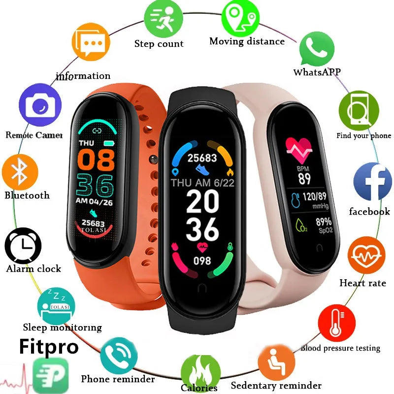 M6 Smart Watch Fitness Tracker Men Women Sports Bracelet Heart Rate Blood Pressure Monitor Waterproof Multifunction Watches 