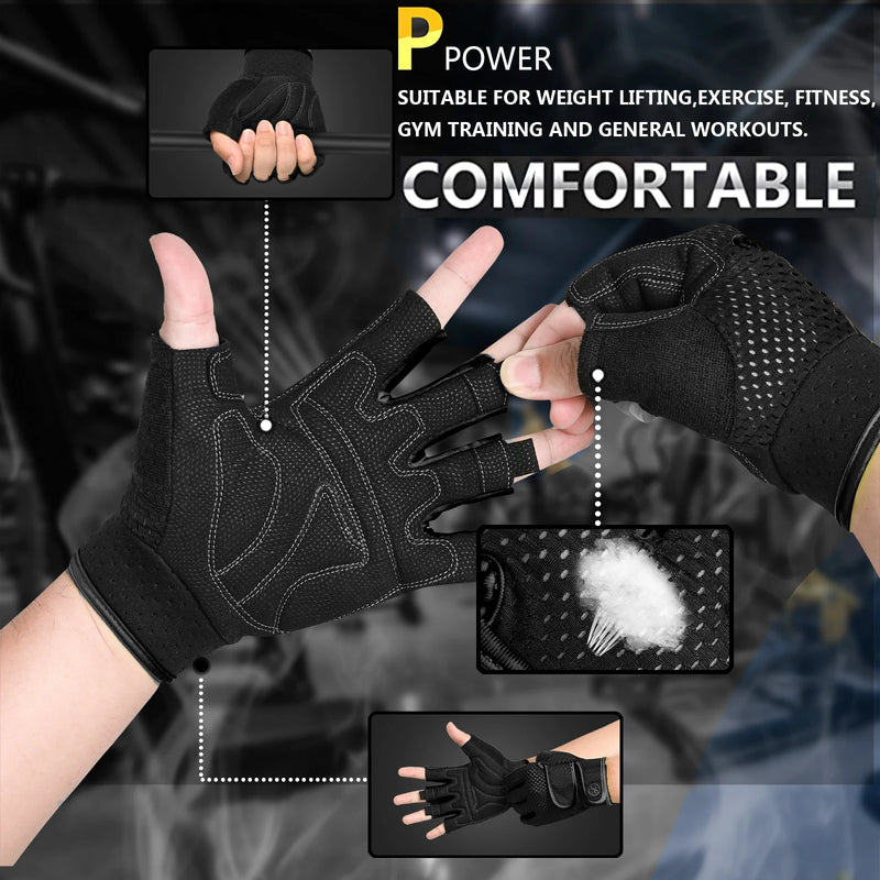 MOREOK-Men's Non-Slip Gloves 3mm Pads Pull Up Strength Training Weight Lifting Kettlebell Workout Exercise Fitness 