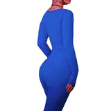 Monochrome Ribbed Knit Bodycon Jumpsuit for Women Long Sleeve Square Neck Skinny Romper Jumpsuit Yoga Workout Sport 