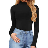 Mono informal de manga larga para mujer, cuello alto, parte inferior lisa, corte ajustado y sexy, estilo europeo y americano, otoño. 