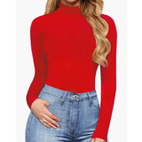 Mono informal de manga larga para mujer, cuello alto, parte inferior lisa, corte ajustado y sexy, estilo europeo y americano, otoño. 