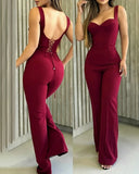 Elegant Lace Backless Jumpsuit Women Sweetheart Neck Thick Strap Long Romper Women's Clothing Trend Summer 2022 