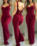 Elegant Lace Backless Jumpsuit Women Sweetheart Neck Thick Strap Long Romper Women's Clothing Trend Summer 2022 