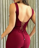 Elegant Lace Backless Jumpsuit Women Sweetheart Neck Thick Strap Long Romper Women's Clothing Trend Summer 2022 