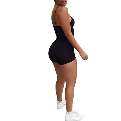 Macacão feminino de espaguete Bodycon, shorts sem mangas, bodysuit sexy