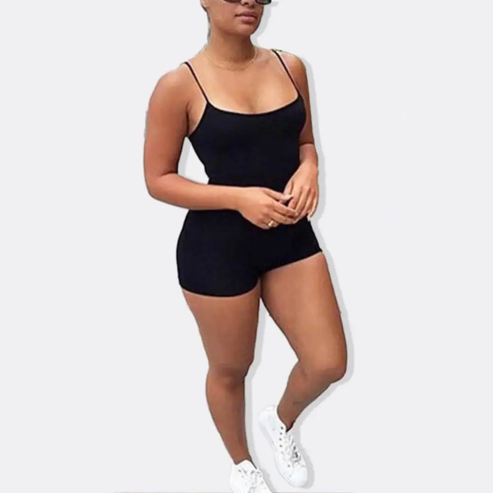 Macacão feminino de espaguete Bodycon, shorts sem mangas, bodysuit sexy