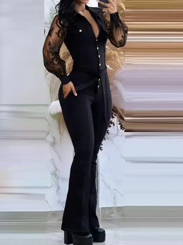 Macacão magro e queimado feminino, moda primavera, detalhe de botões, gola virada para baixo, liso, mangas compridas, diário, queimado, 2023