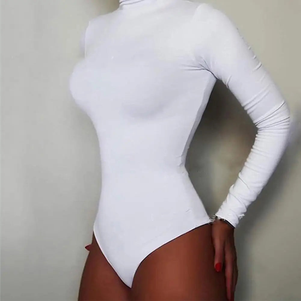 Women's One-Piece Monochrome Jumpsuit, High Neck Briefs, Sexy Sculpting, Hip Wrap, Stretch, Yoga 