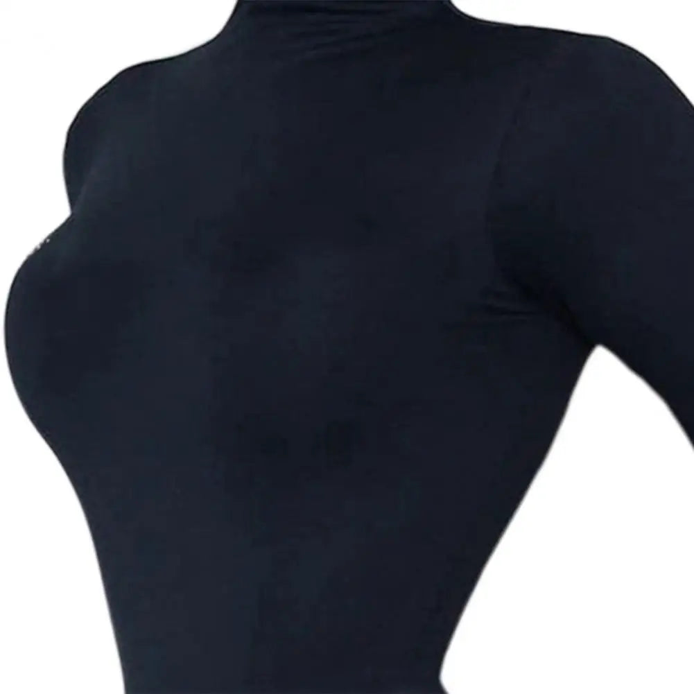 Women's One-Piece Monochrome Jumpsuit, High Neck Briefs, Sexy Sculpting, Hip Wrap, Stretch, Yoga 