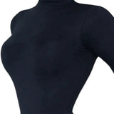Women's One-Piece Monochrome Jumpsuit, High Neck Briefs, Sexy Sculpting, Hip Wrap, Stretch, Yoga 