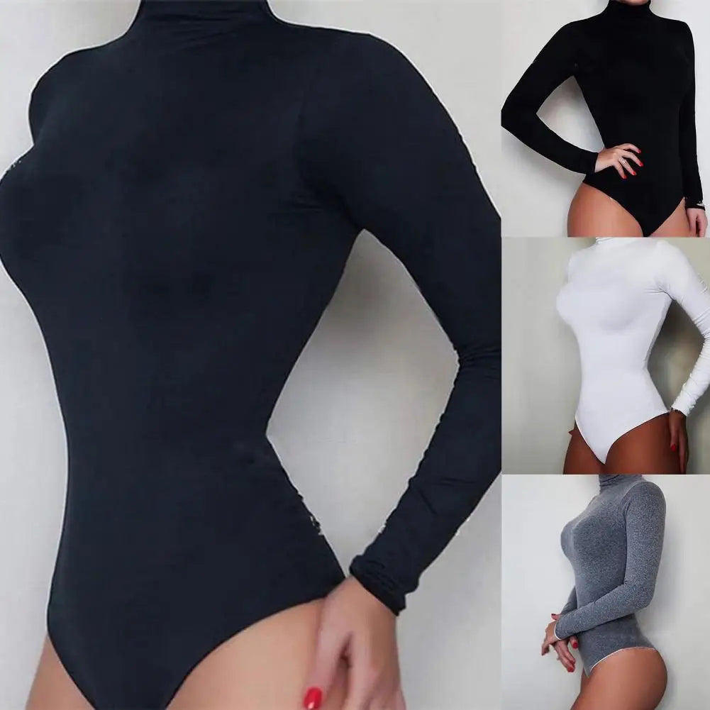 Women's One-Piece Monochrome Jumpsuit, High Neck Briefs, Sexy Sculpting, Hip Wrap, Stretch, Yoga 