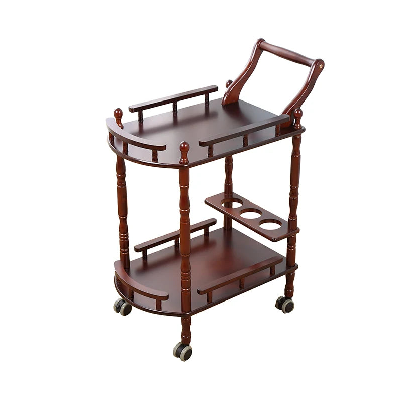 Solid Wood Multipurpose Shelf Display Rack, Double-layer Trolley, Mobile Tea Tables, Hotel Household Coffee Tables, Dining Car 