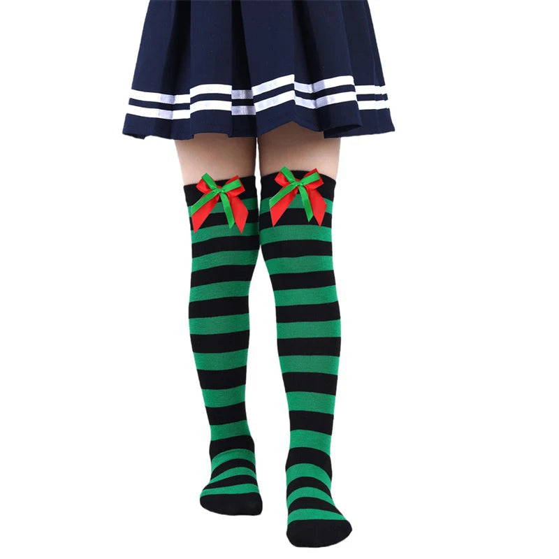 Striped Mesh Over Knee Socks for Girls, Princess Over Knee Socks for Party, Sweet Christmas Socks for Wedding, 17 Colors, Spring and Autumn