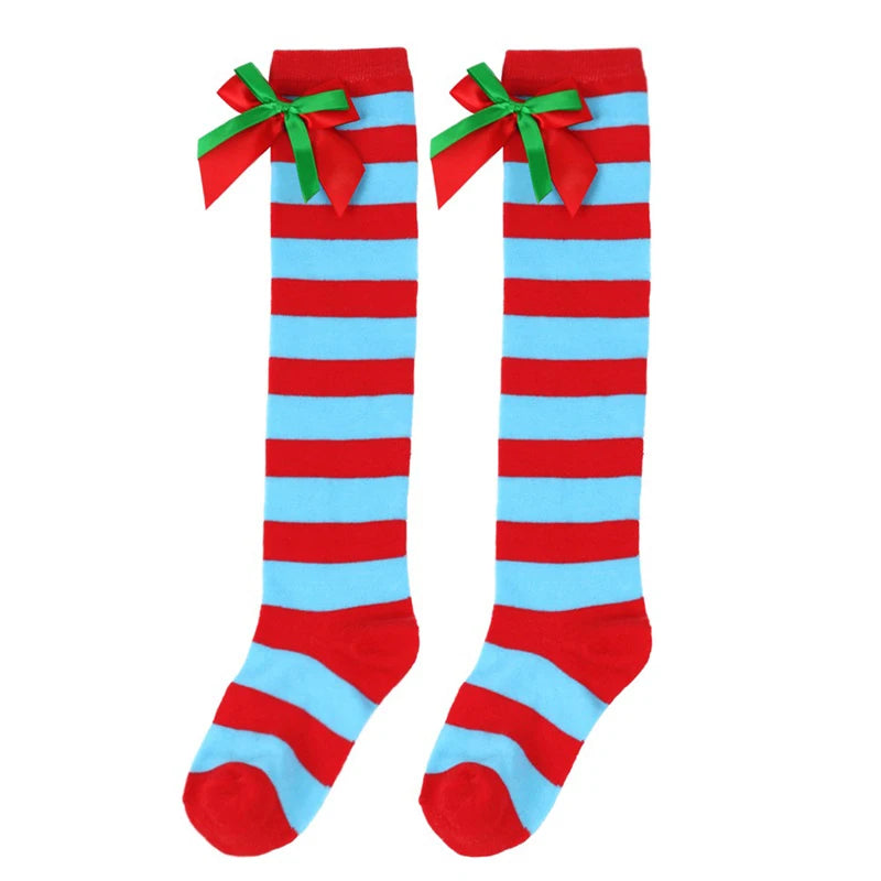 Striped Mesh Over Knee Socks for Girls, Princess Over Knee Socks for Party, Sweet Christmas Socks for Wedding, 17 Colors, Spring and Autumn