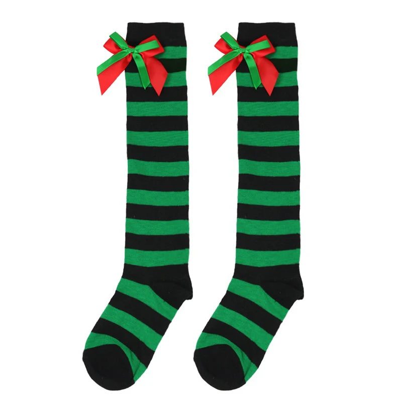 Striped Mesh Over Knee Socks for Girls, Princess Over Knee Socks for Party, Sweet Christmas Socks for Wedding, 17 Colors, Spring and Autumn